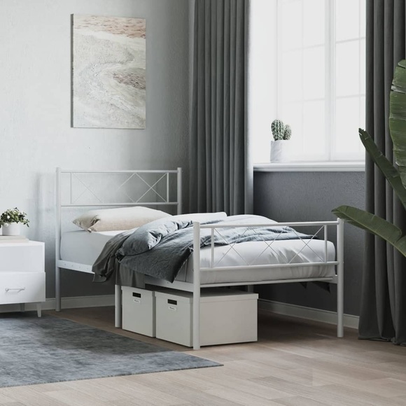 vidaXL Bettgestell mit Kopf- und Fußteil Metall Weiß 75x190 cm