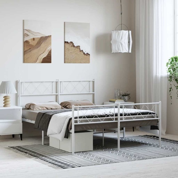 vidaXL Bettgestell mit Kopf- und Fußteil Metall Weiß 150x200 cm