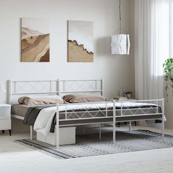 vidaXL Bettgestell mit Kopf- und Fußteil Metall Weiß 183x213 cm
