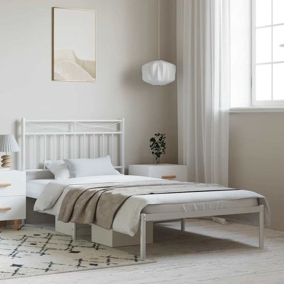 vidaXL Bettgestell mit Kopfteil Metall Weiß 100x190 cm