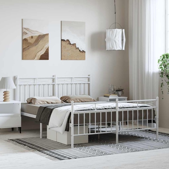 vidaXL Bettgestell mit Kopf- und Fußteil Metall Weiß 150x200 cm