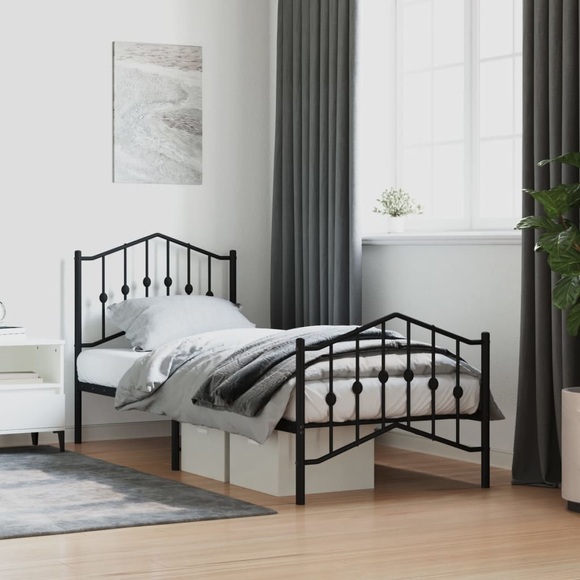 vidaXL Bettgestell mit Kopf- und Fußteil Metall Schwarz 80x200 cm