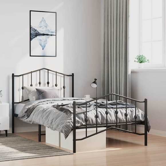 vidaXL Bettgestell mit Kopf- und Fußteil Metall Schwarz 100x190 cm