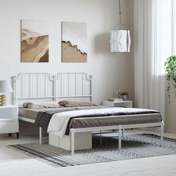 vidaXL Bettgestell mit Kopfteil Metall Weiß 135x190 cm