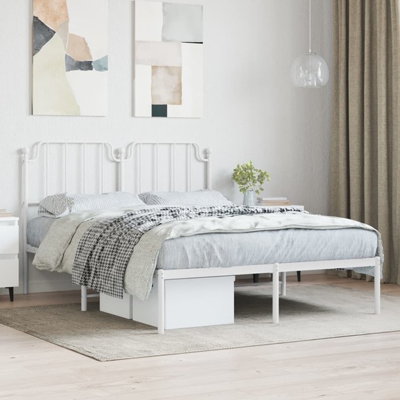 vidaXL Bettgestell mit Kopfteil Metall Weiß 140x190 cm
