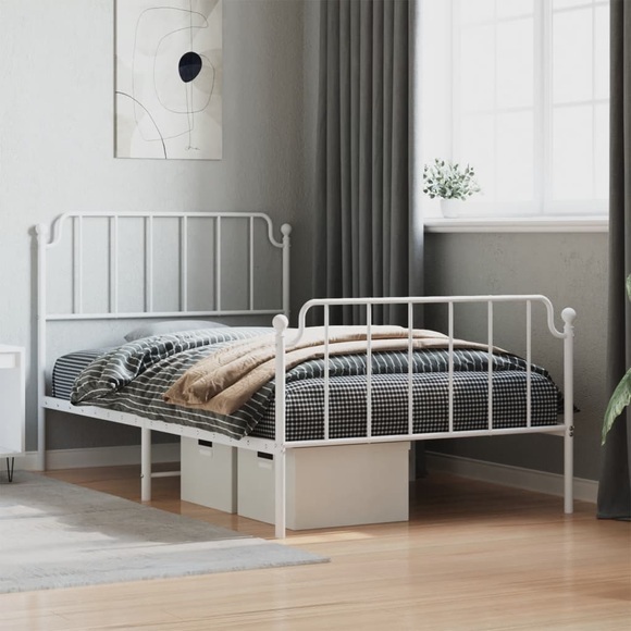 vidaXL Bettgestell mit Kopf- und Fußteil Metall Weiß 107x203 cm