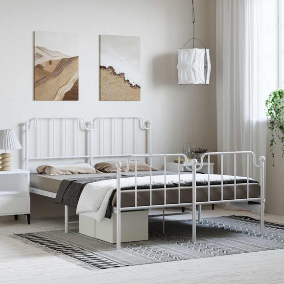 vidaXL Bettgestell mit Kopf- und Fußteil Metall Weiß 135x190 cm
