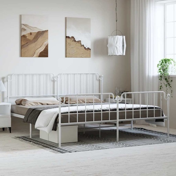 vidaXL Bettgestell mit Kopf- und Fußteil Metall Weiß 193x203 cm
