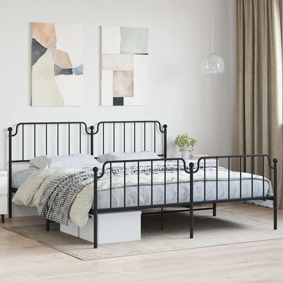 vidaXL Bettgestell mit Kopf- und Fußteil Metall Schwarz 193x203 cm