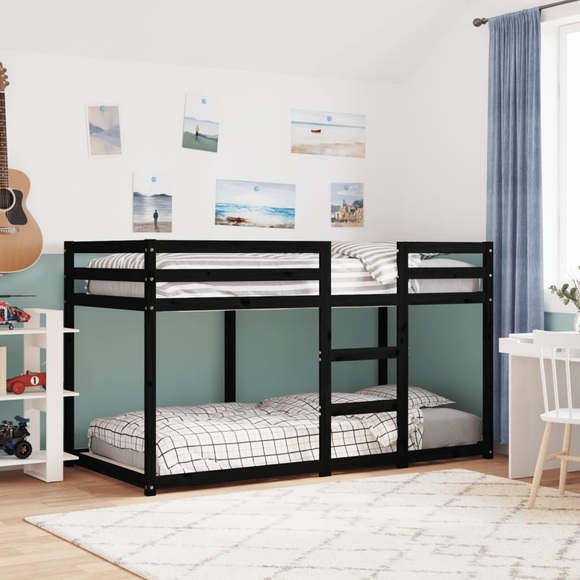 vidaXL Etagenbett Schwarz 90x190 cm Massivholz Kiefer