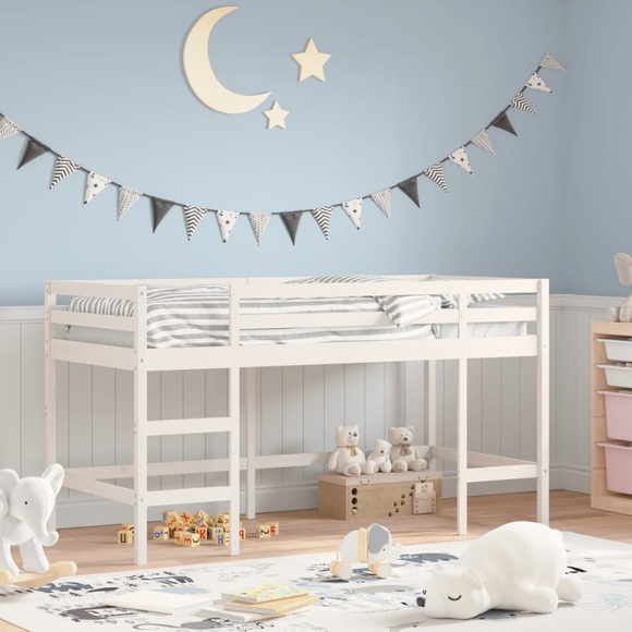 vidaXL Kinderhochbett mit Leiter Weiß 80x200 cm Massivholz Kiefer
