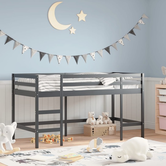 vidaXL Kinderhochbett mit Leiter Schwarz 90x190 cm Massivholz Kiefer