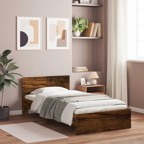 vidaXL Bettgestell mit Kopfteil Räuchereiche 100x200 cm Holzwerkstoff