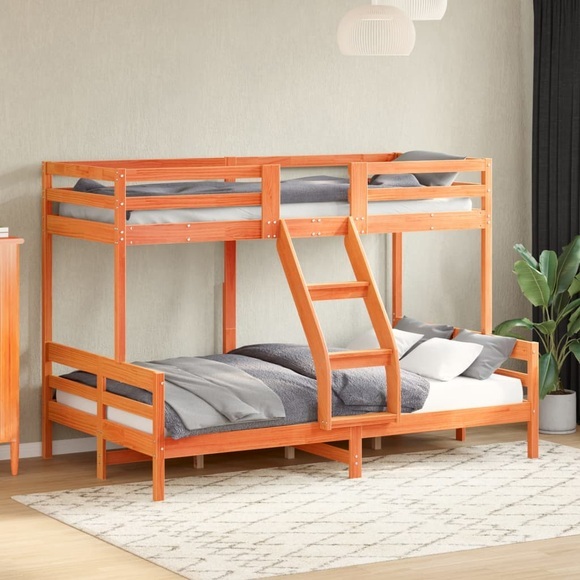 vidaXL Etagenbett 90x200/120x200 cm Wachsbraun Massivholz Kiefer