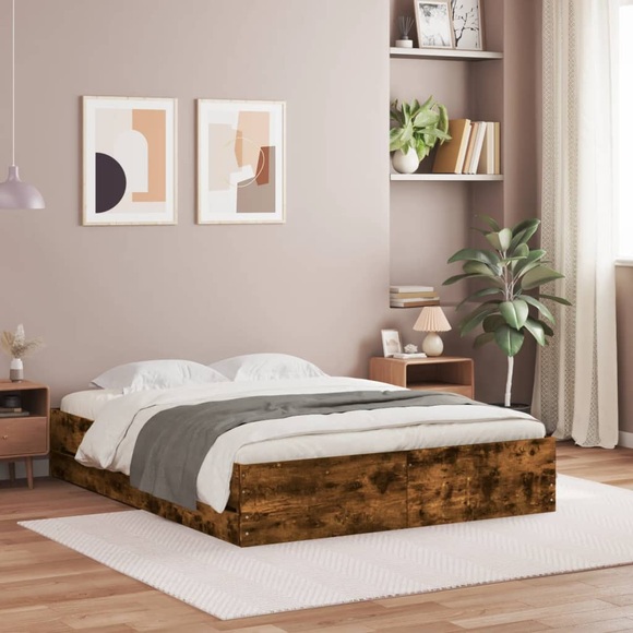 vidaXL Bettgestell mit Schubladen Räuchereiche 140x200cm Holzwerkstoff