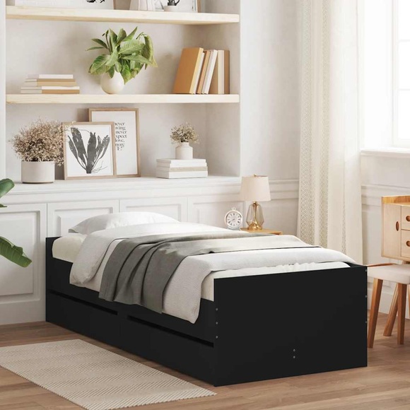 vidaXL Bettgestell mit Schubladen Schwarz 90x190 cm