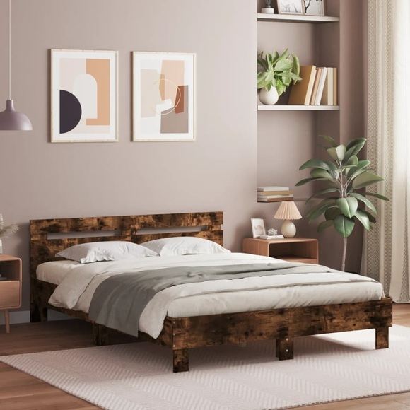 vidaXL Bettgestell mit Kopfteil Räuchereiche 140x190 cm Holzwerkstoff
