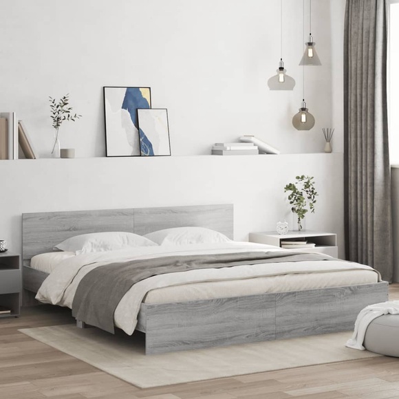 vidaXL Bettgestell mit Kopfteil Grau Sonoma 180x200 cm
