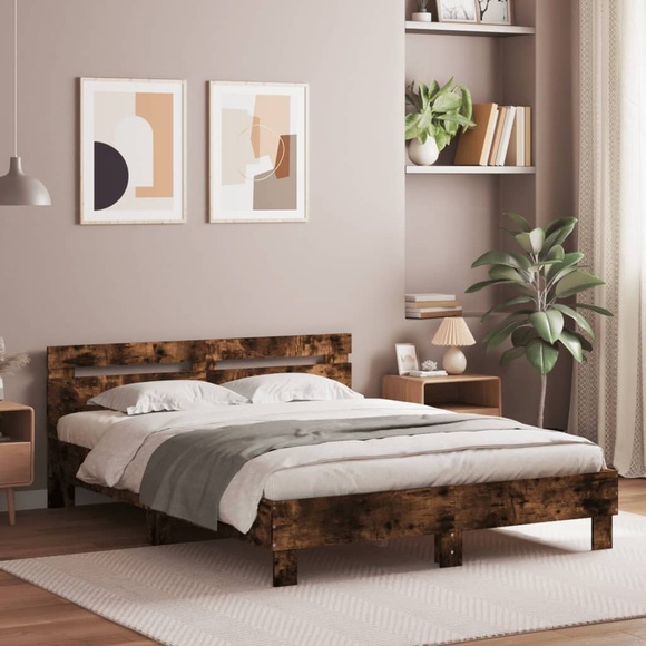 vidaXL Bettgestell mit Kopfteil Räuchereiche 150x200 cm Holzwerkstoff