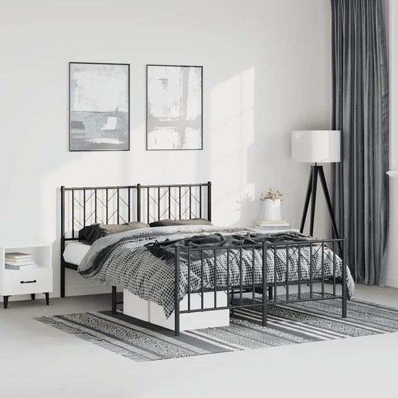 vidaXL Bettgestell mit Kopf- und Fußteil Metall Schwarz 193x203 cm