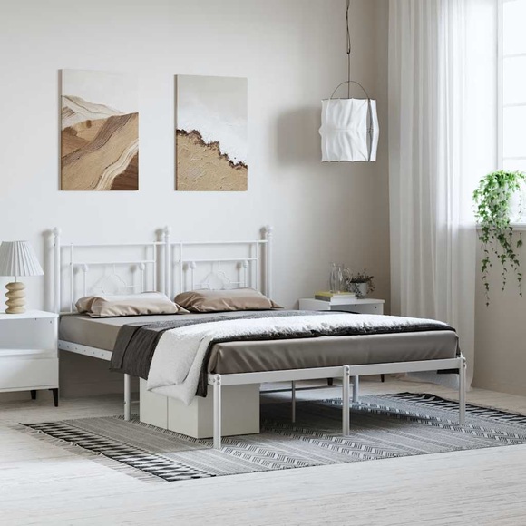 vidaXL Bettgestell mit Kopfteil Metall Weiß 150x200 cm