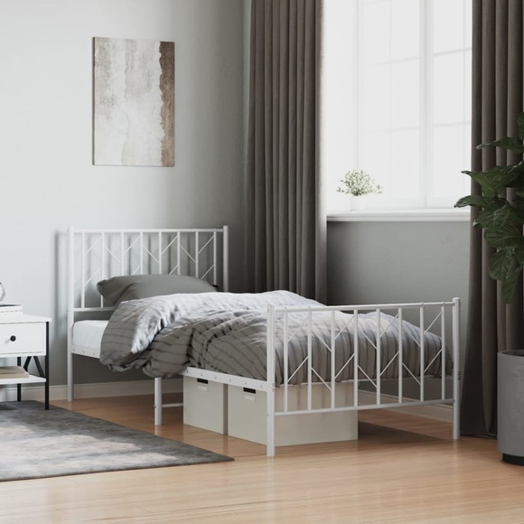 vidaXL Bettgestell mit Kopf- und Fußteil Metall Weiß 90x190 cm