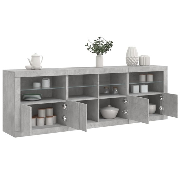 vidaXL Sideboard mit LED-Leuchten Betongrau 202x37x67 cm