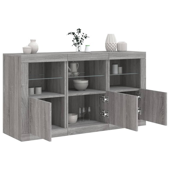 vidaXL Sideboard mit LED-Leuchten Grau Sonoma 123x37x67 cm