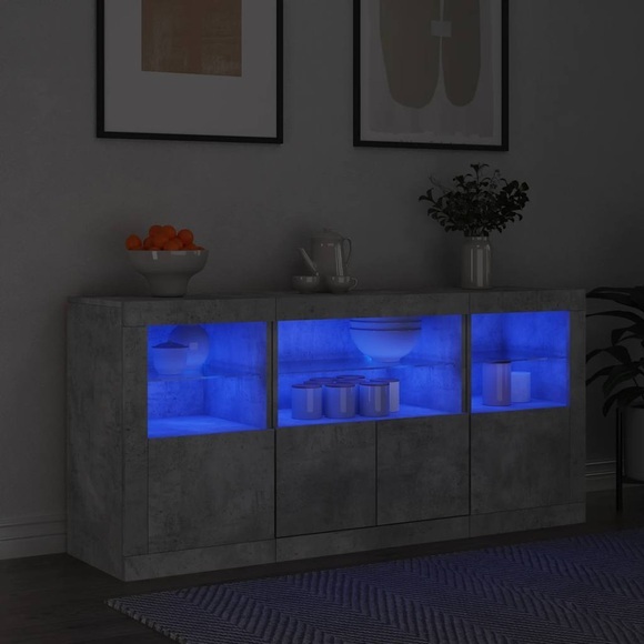 vidaXL Sideboard mit LED-Leuchten Betongrau 142,5x37x67 cm
