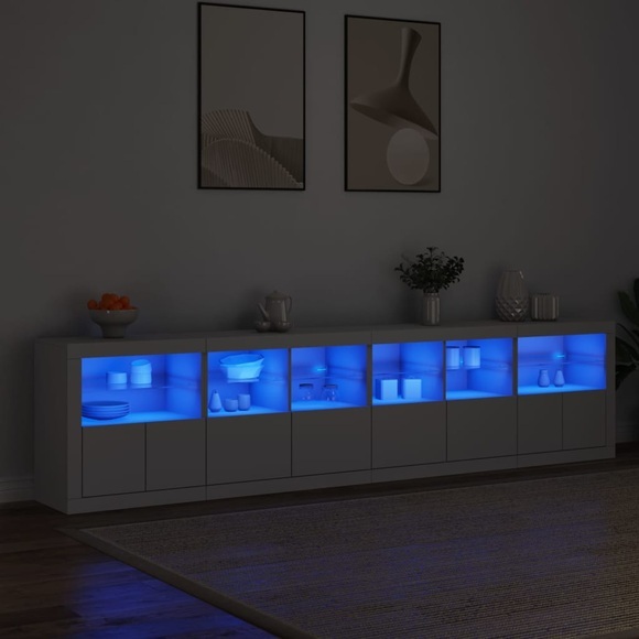 vidaXL Sideboard mit LED-Leuchten Weiß 283x37x67 cm