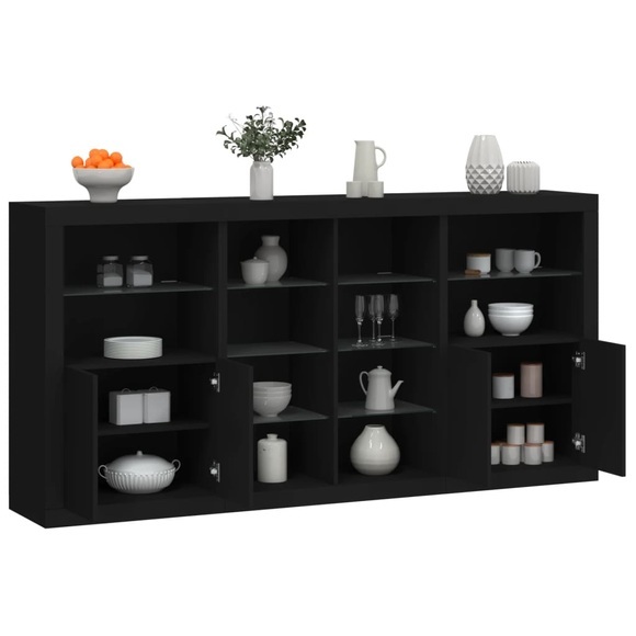 vidaXL Sideboard mit LED-Leuchten Schwarz 202x37x100 cm