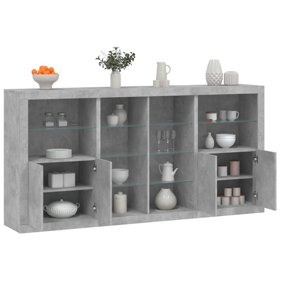 vidaXL Sideboard mit LED-Leuchten Betongrau 202x37x100 cm