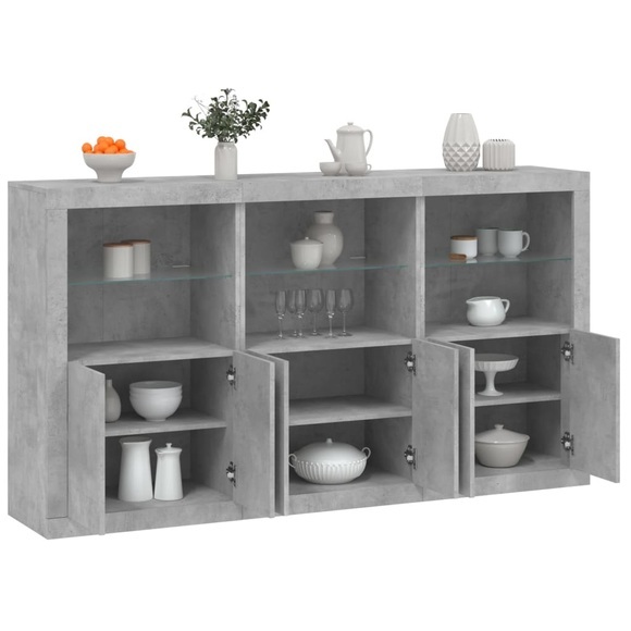 vidaXL Sideboard mit LED-Leuchten Betongrau 181,5x37x100 cm