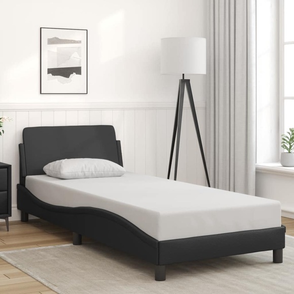 vidaXL Bettgestell mit Kopfteil Schwarz 90x200 cm Kunstleder
