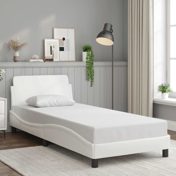 vidaXL Bettgestell mit Kopfteil Weiß 90x200 cm Kunstleder