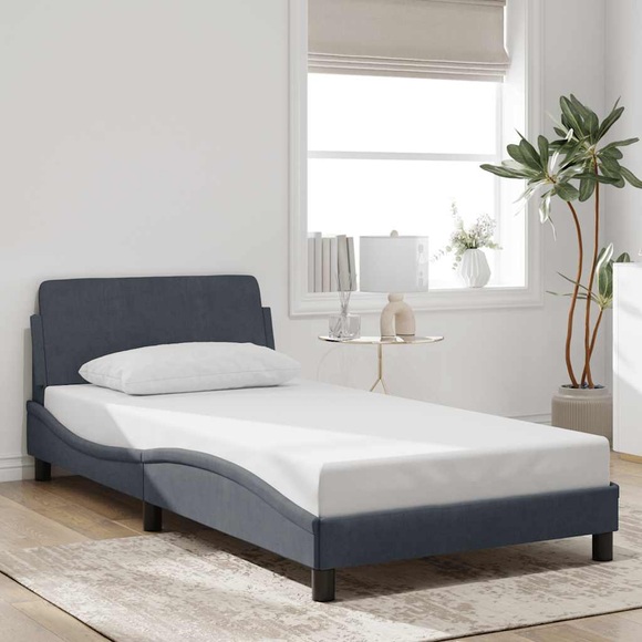 vidaXL Bettgestell mit Kopfteil Dunkelgrau 100x200 cm Samt