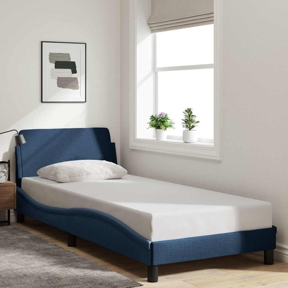 vidaXL Bettgestell mit Kopfteil Blau 90x190 cm Stoff