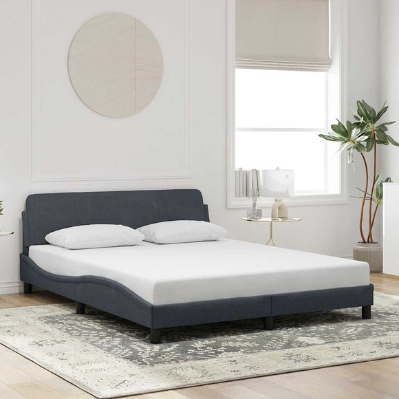 vidaXL Bettgestell mit Kopfteil Dunkelgrau 160x200 cm Samt