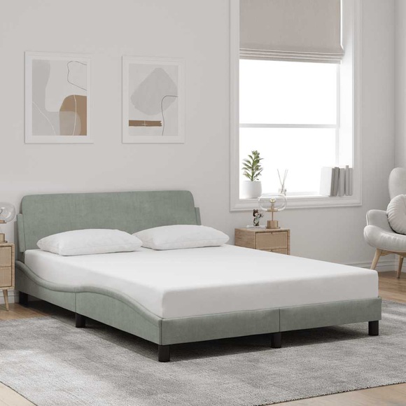 vidaXL Bettgestell mit Kopfteil Hellgrau 140x190 cm Samt