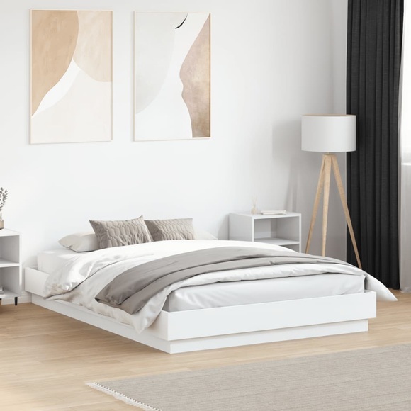 vidaXL Bettgestell mit LED Weiß 140x190 cm