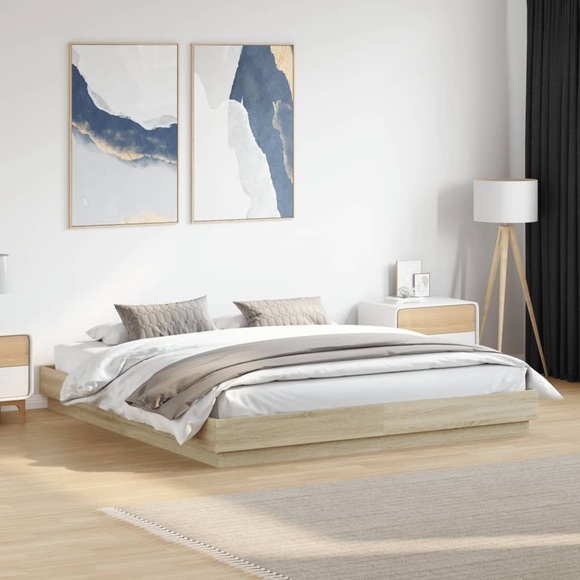 vidaXL Bettgestell Sonoma-Eiche 200x200 cm Holzwerkstoff