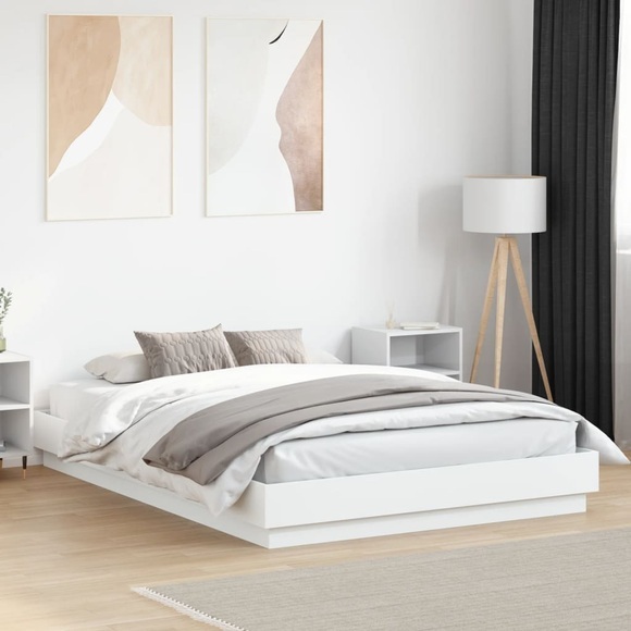 vidaXL Bettgestell mit LED Weiß 160x200 cm