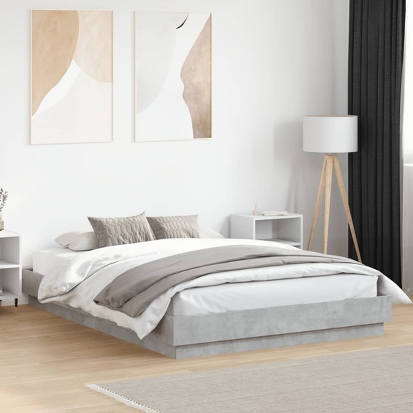 vidaXL Bettgestell mit LED Betongrau 140x200 cm