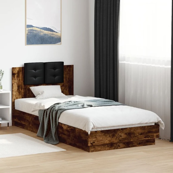 vidaXL Bettgestell mit Kopfteil Räuchereiche 100x200 cm Holzwerkstoff