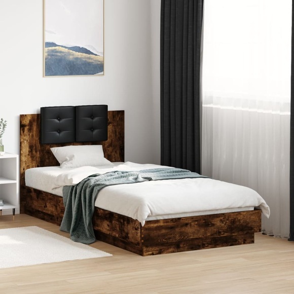 vidaXL Bettgestell mit Kopfteil Räuchereiche 75x190 cm Holzwerkstoff