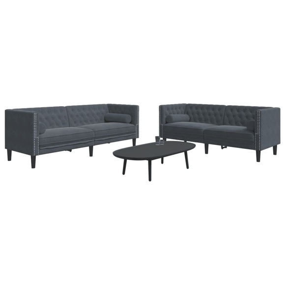 vidaXL 2-tlg. Chesterfield-Sofa-Set mit Nackenrollen Dunkelgrau Samt