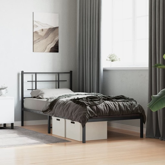 vidaXL Bettgestell mit Kopfteil Metall Schwarz 90x190 cm