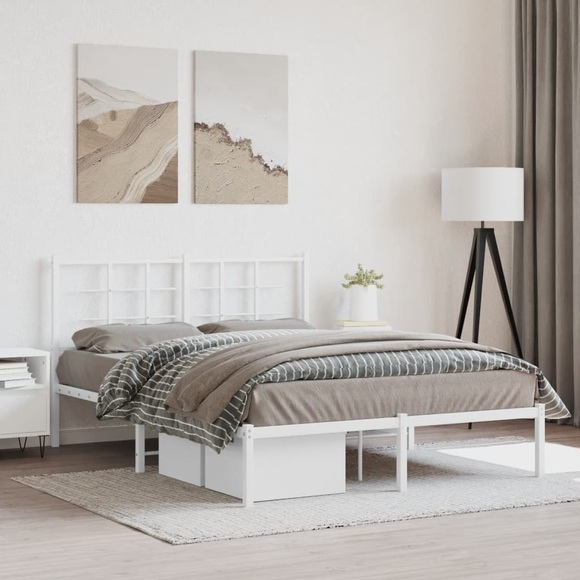vidaXL Bettgestell mit Kopfteil Metall Weiß 140x190 cm