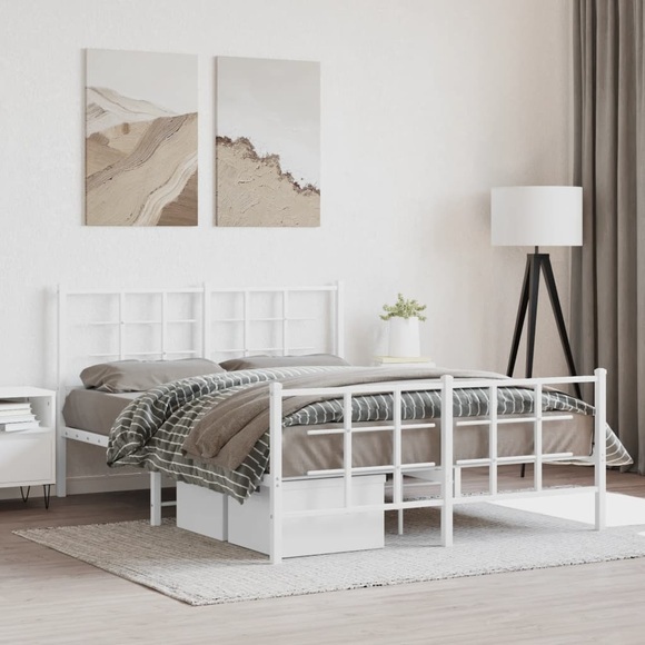 vidaXL Bettgestell mit Kopf- und Fußteil Metall Weiß 140x200 cm