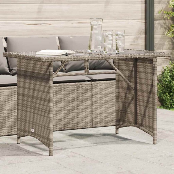 vidaXL Gartentisch mit Glasplatte Grau 110x68x70 cm Poly Rattan